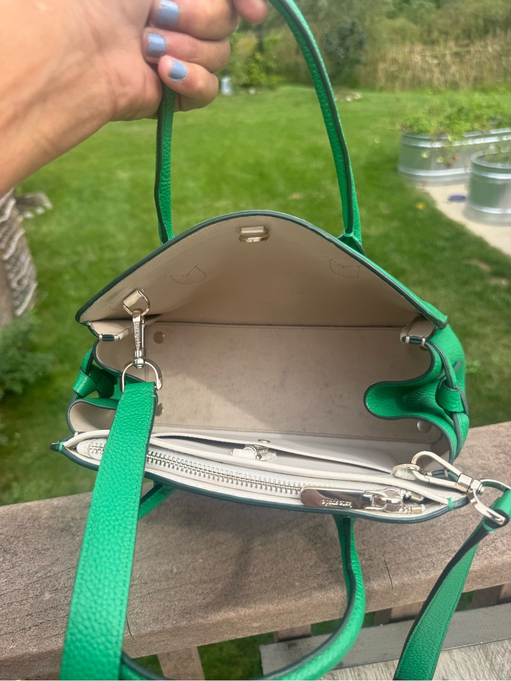 GUC Kate Spade New York Knott Satchel Bright Green Pebbled Leather Crossbody Bag - Picture 10 of 12
